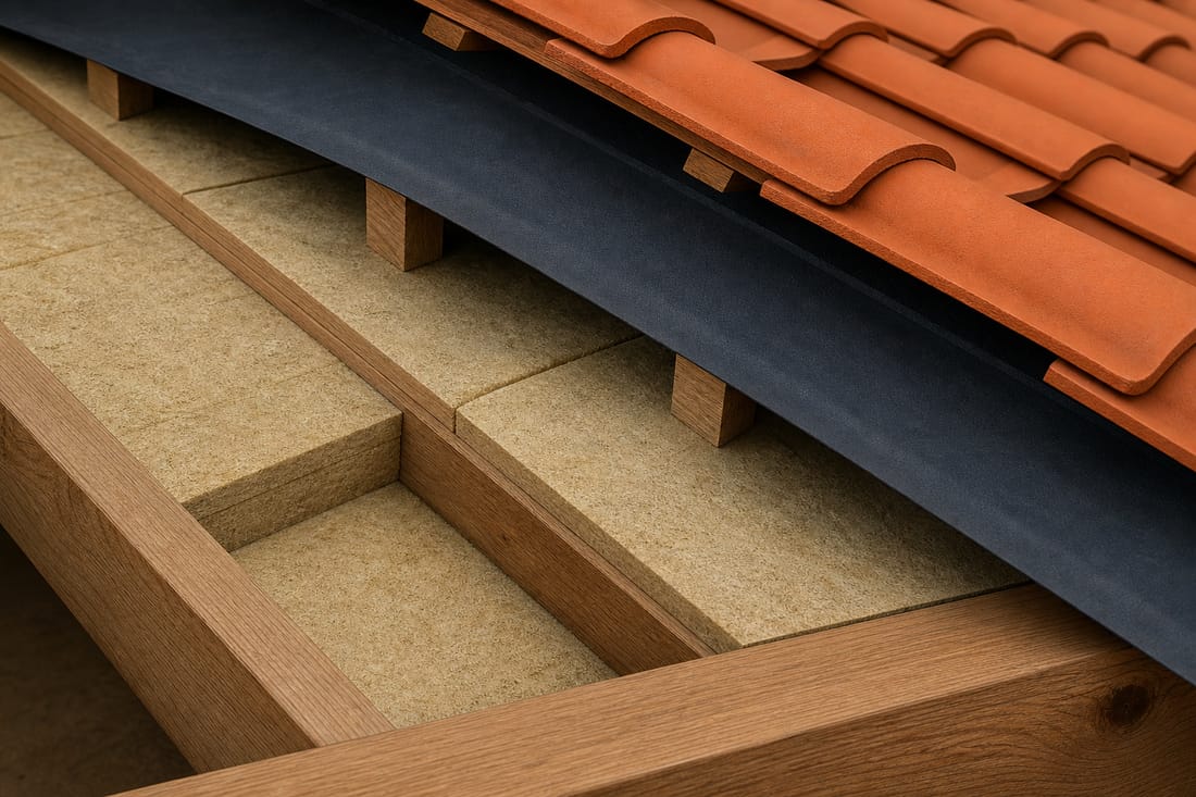 Exemple : panneaux isolants posés entre chevrons sous toiture