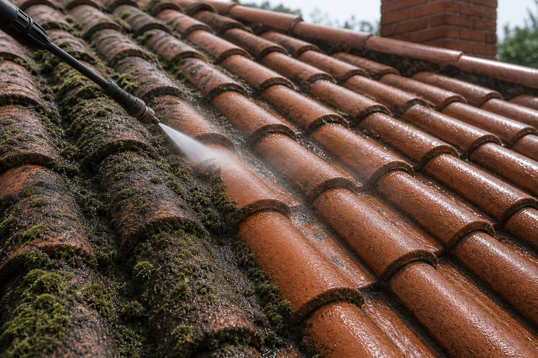 Exemple : tuiles nettoyées de mousse et de lichen
